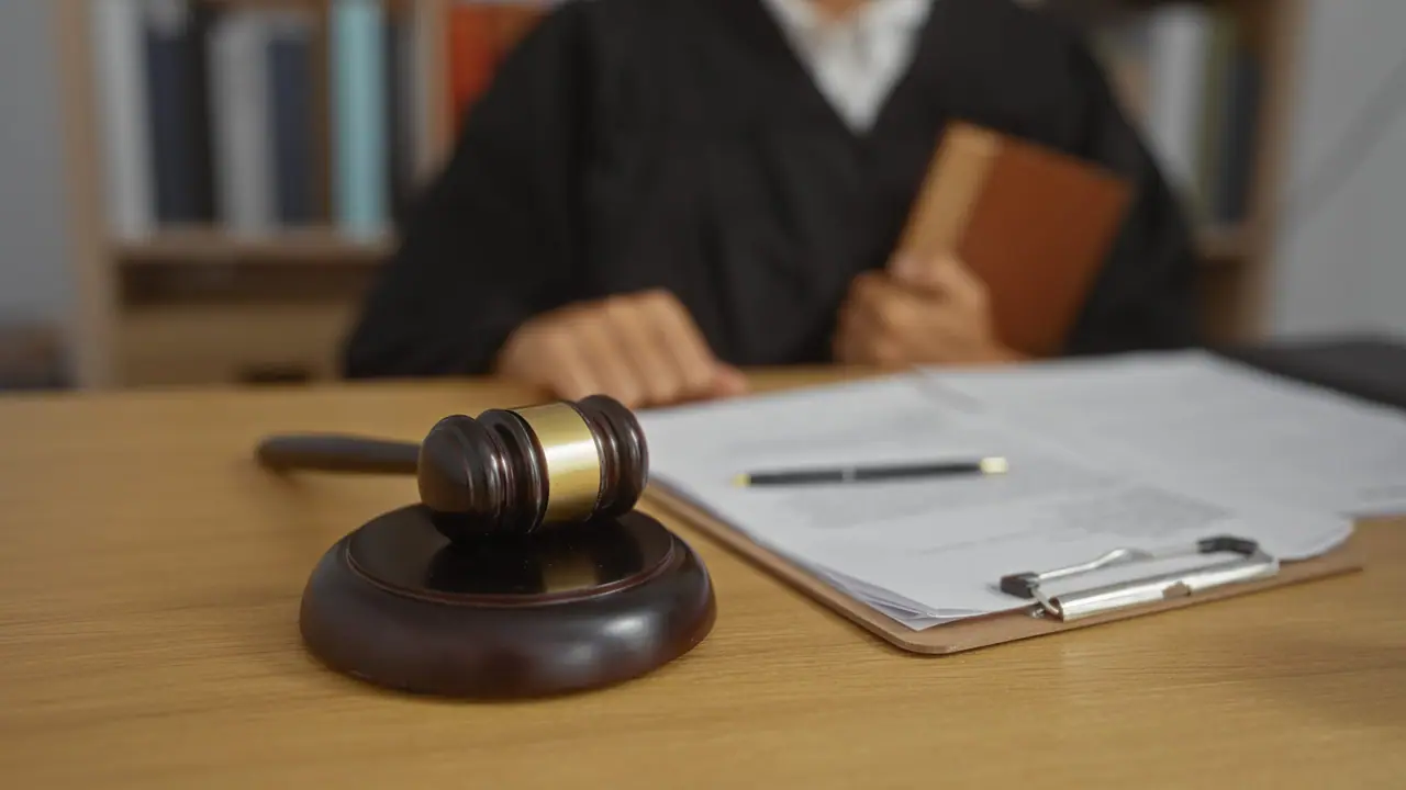 Judge presiding in a courtroom