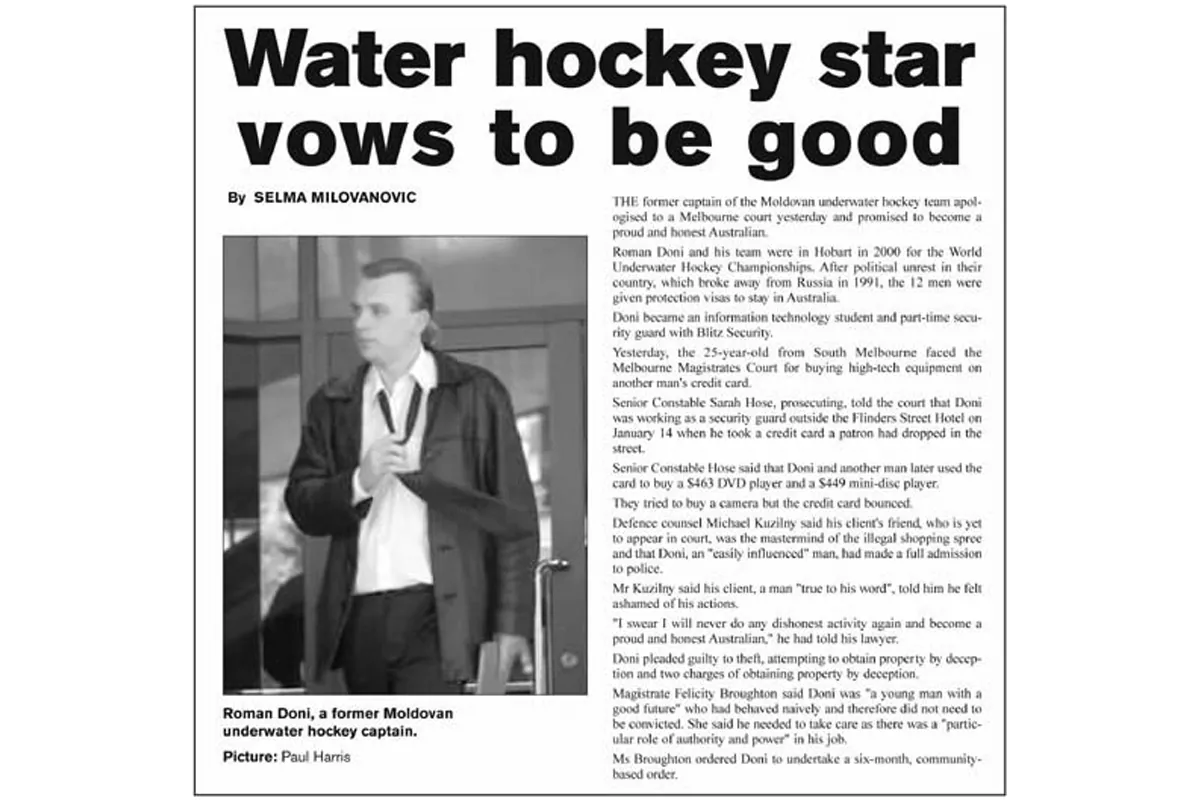 Newspaper report of an MK Law case involving a water polo player