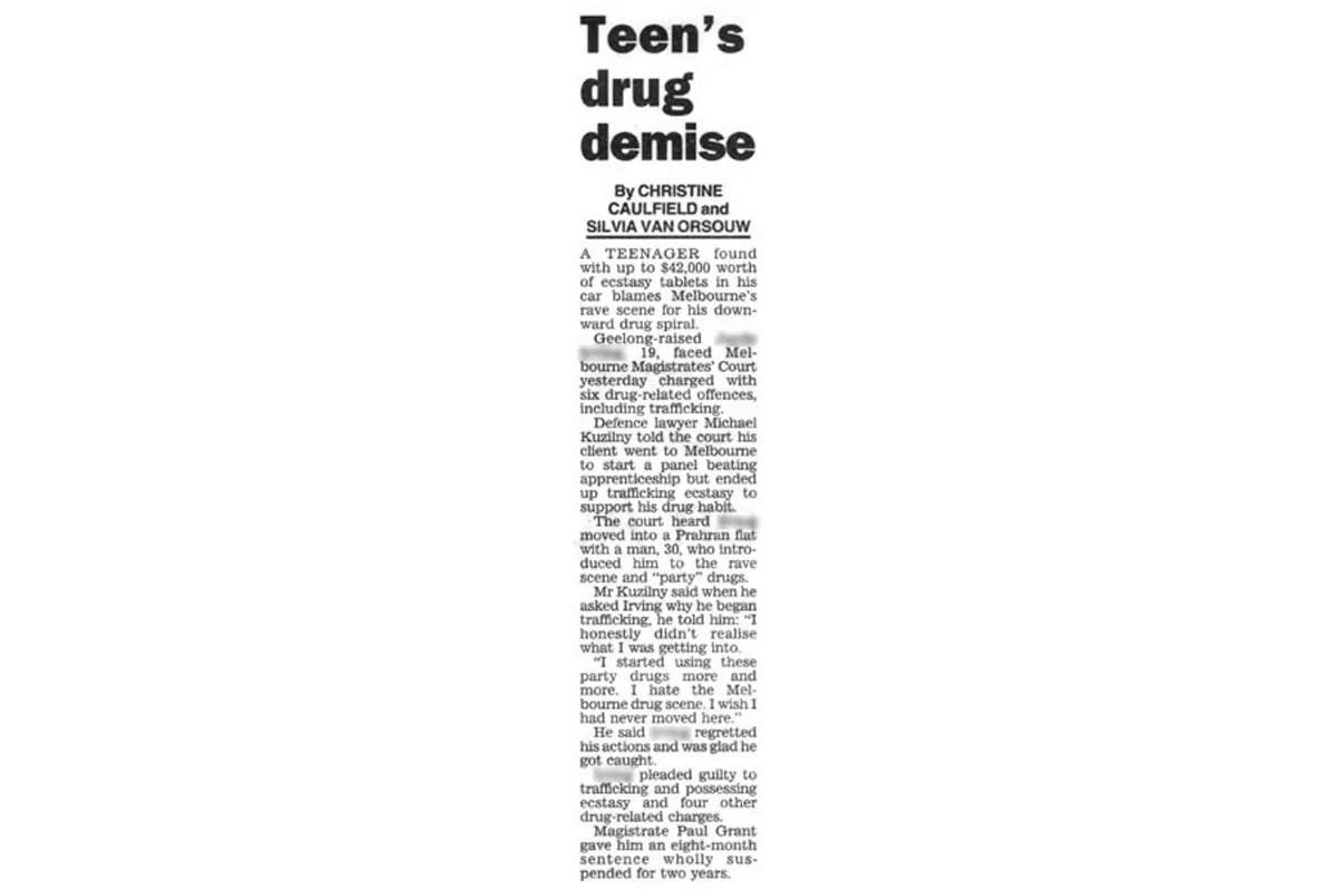 Newspaper report of an MK Law teenage drug case
